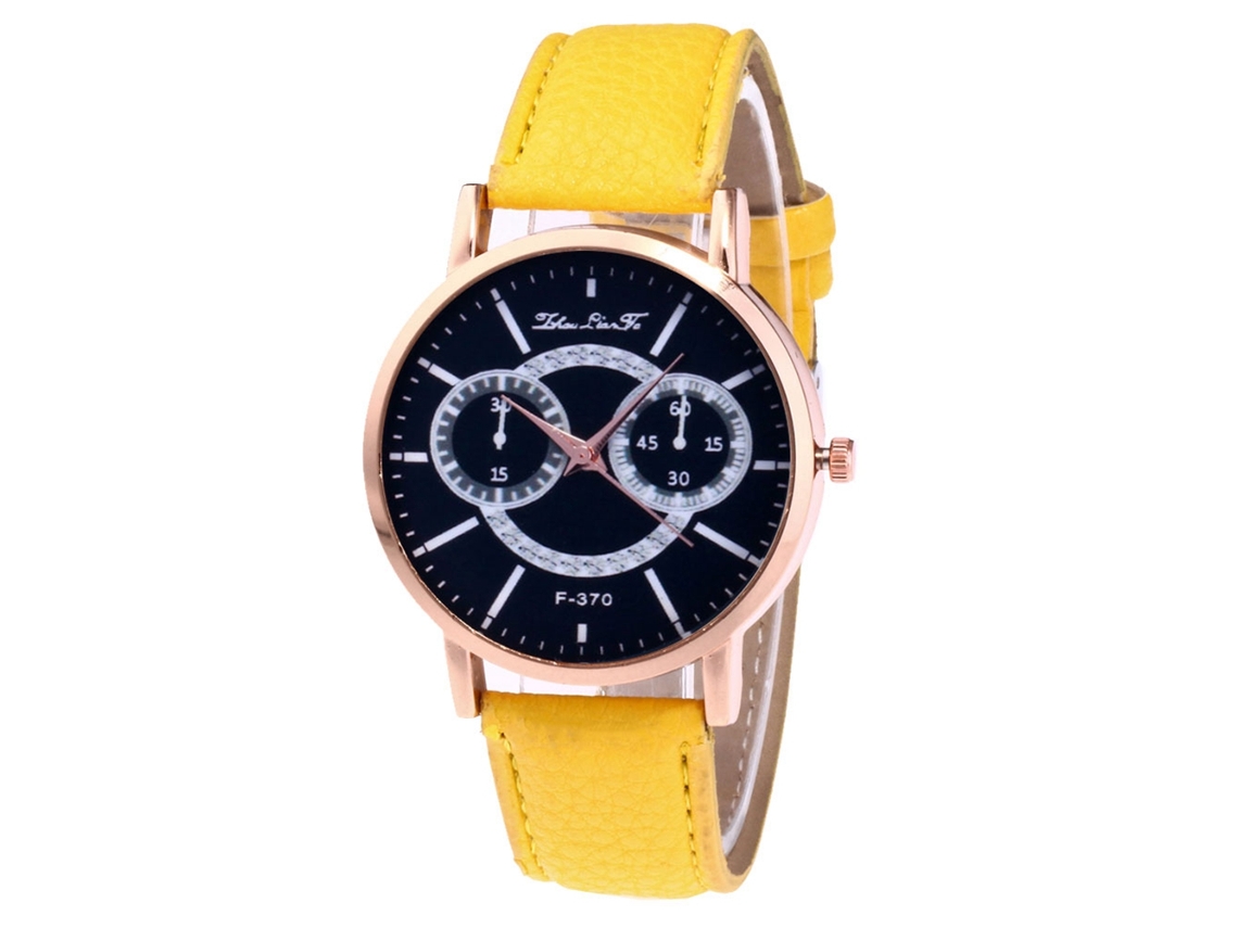 Relógio de quartzo unissex casual e moderno Zhoulianfa com pulseira de couro (amarelo)