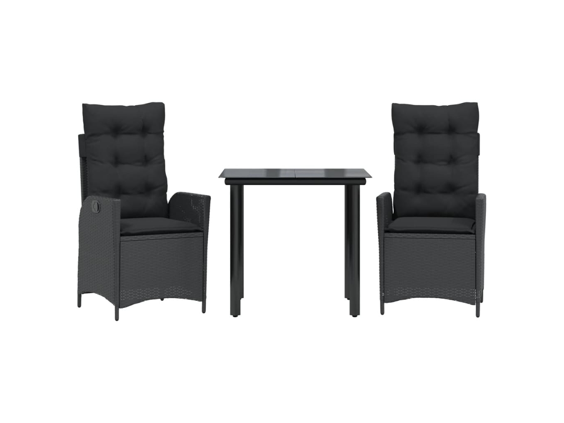Conjunto de Jantar 3 Pcs para Jardim com Almofadões Vime Pe Preto MAISON EXCLUSIVE (3 pcs)