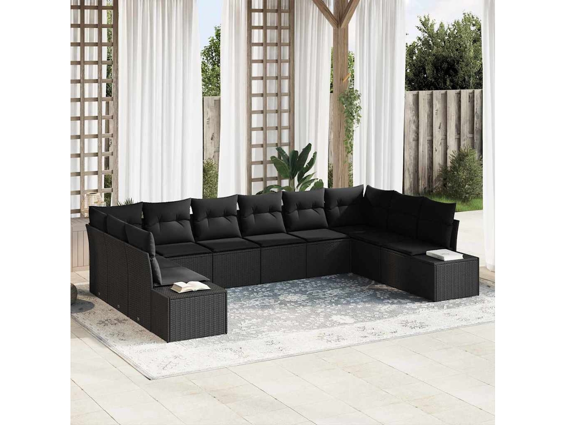 Vidaxl Conjunto De Sofá De Jardim 10 Unid. 9-número De Lugares Preto