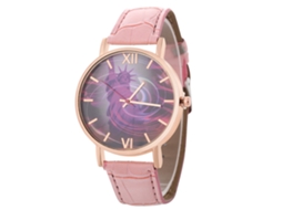Relógio de Pulso de Quartzo Simples Fashion com Pulseira de Couro para Homens e Mulheres (rosa)
