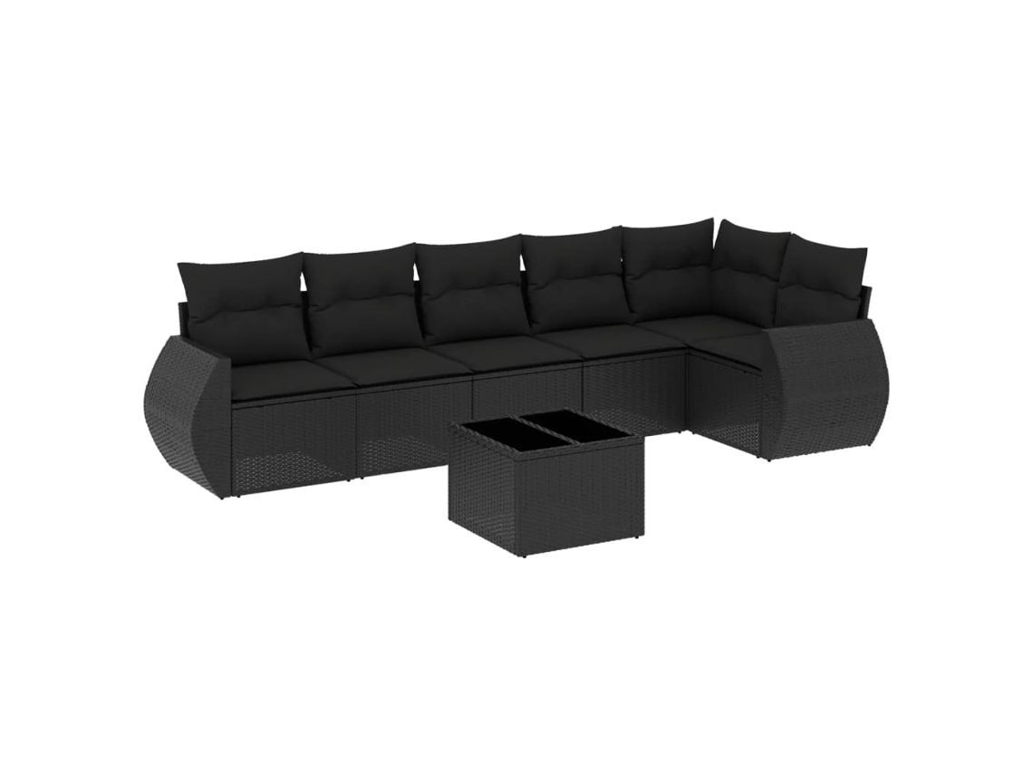 Conjunto de 7 Sofás para Jardim com Almofadões Vime Pe Preto MAISON EXCLUSIVE (7 pcs)