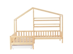 Cama De Cabina 90x200cm 140x70cm Em Madeira Maciça - Com Gavetas E Prateleiras Estrado - Natural
