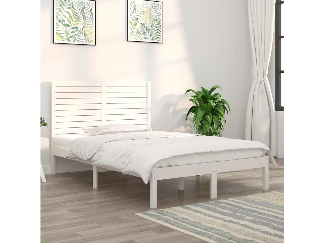 Vidaxl Estrutura Cama Pequena Casal 120x190 Cm Pinho Maciço Branco