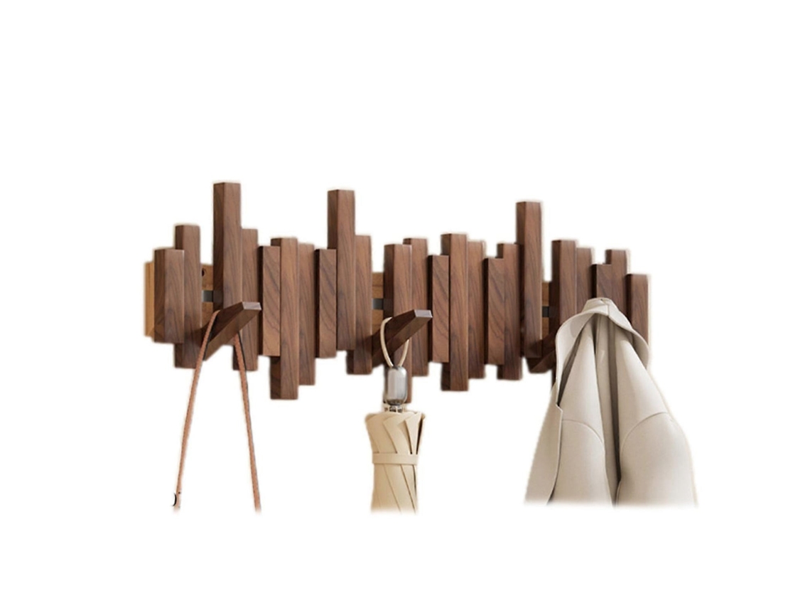 Suporte de Parede Multifuncional Dobrável para Piano em Madeira, Ideal para Decoração de Ambientes, Cor: Nogueira Preta, 8 Ganchos BRILVIBERA
