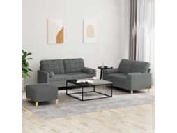 Vidaxl 3 Pcs Conjunto De Sofás Com Almofadas Tecido Cinzento-escuro