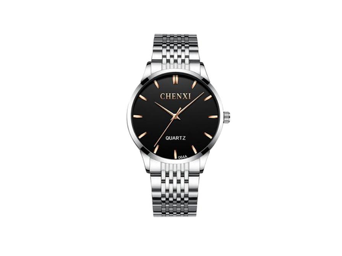 Reloj De Cuarzo De Metal Para Hombres Con Correa Ajustable Moda Negra