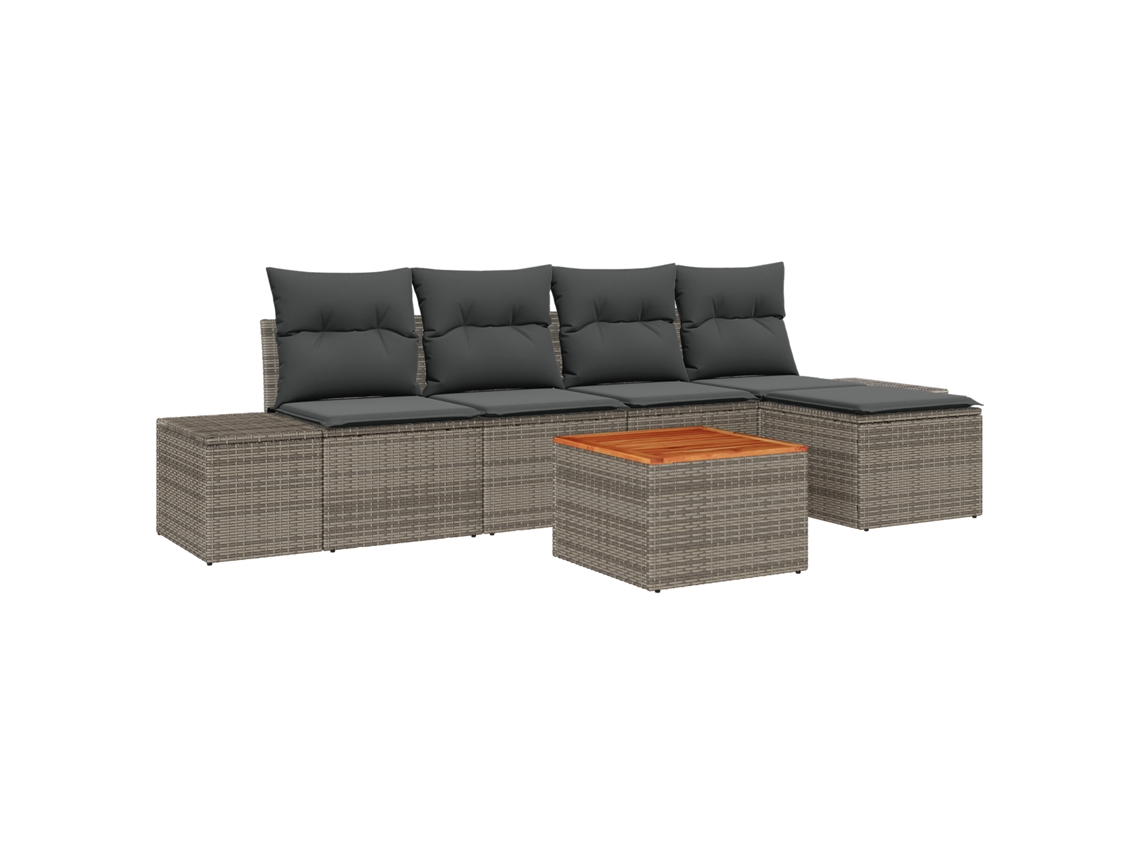 Conjunto 6 Conjunto De Sofá De Jardim Vidaxl Cinzento Vime Pe (55 X 55 X 37 Cm)