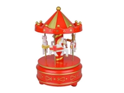 Caixa de Música Carrossel Geométrica para Decoração de Quarto de Bebê em Madeira Neutra com Cavalos e Tema Natalino AQUAFORGE (1 Unidade)