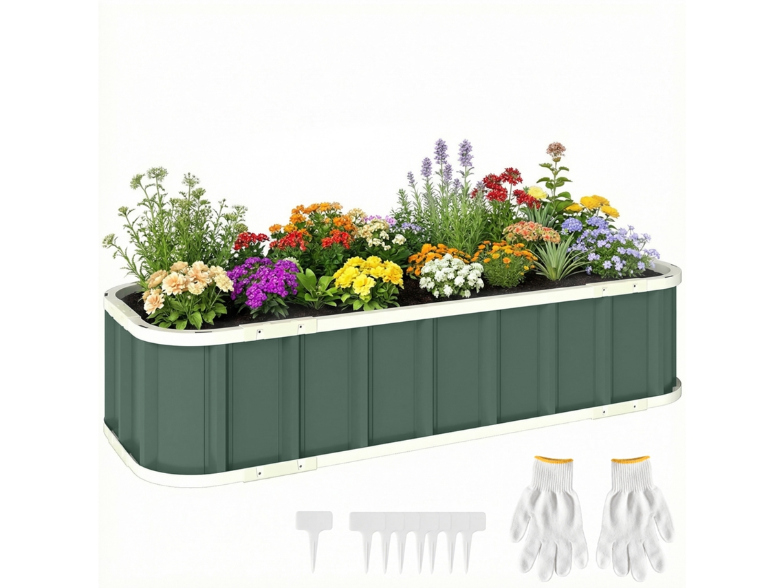 Aço de Cama Elevada. Cama de Plantação com Fechos com Clique Borda Dobrada Estrutura Fria 136 X 52 X 31 Cm Verde Claro Ge