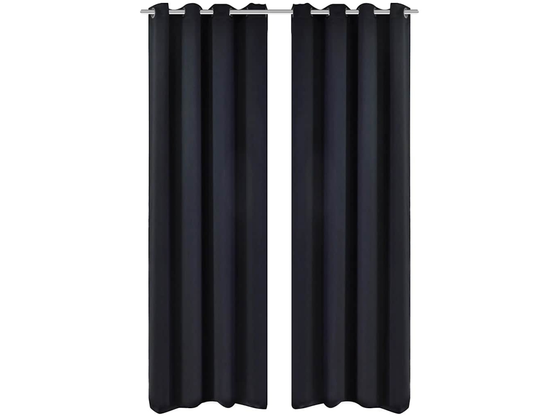 2 Pcs Cortinas Blecaute Com Argolas De Metal Preta 135 X 245 Cm