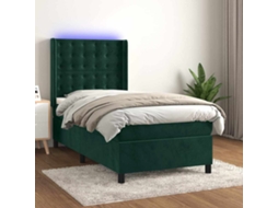 Vidaxl Cama Box Spring C/ Colchão/led 90x200 Cm Veludo Verde-escuro