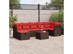Vidaxl 8 Pcs Conjunto Sofás De Jardim C/ Almofadões Vime Pe Castanho