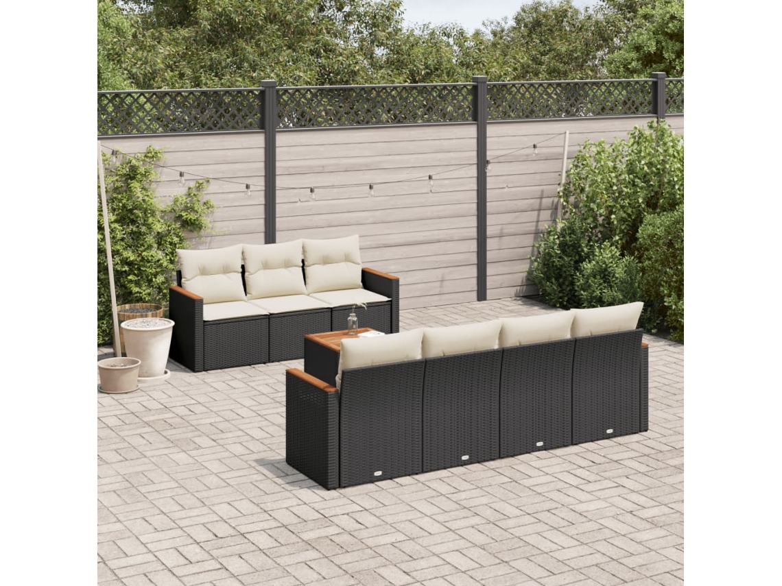 Conjunto de 8 Sofás de Jardim com Almofadas Vime Pe Preto Dkd Home Decor