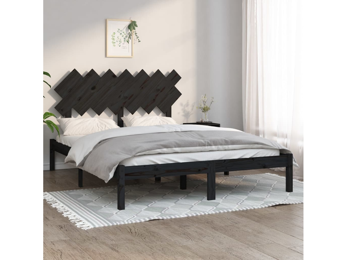 Estrutura De Cama 140x190 Cm Madeira Maciça Preto