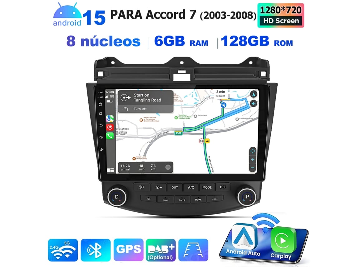 Ecrã Tátil HEXINEX, 10 polegadas, Android Auto, sem fios, 6gb+128gb, 8 núcleos, Honda Accord 2003-2008