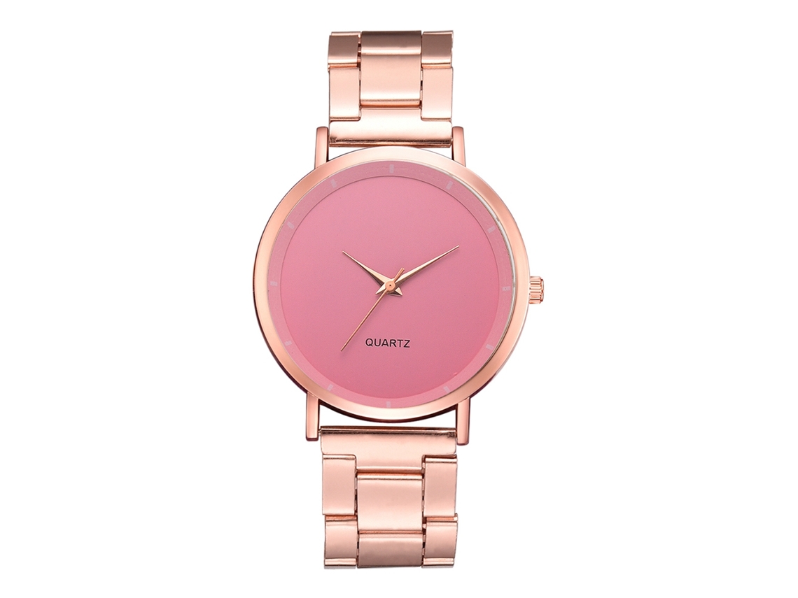 Relógio de Pulso Feminino de Quartzo com Pulseira de Aço Estilo Simples Casual Rosa