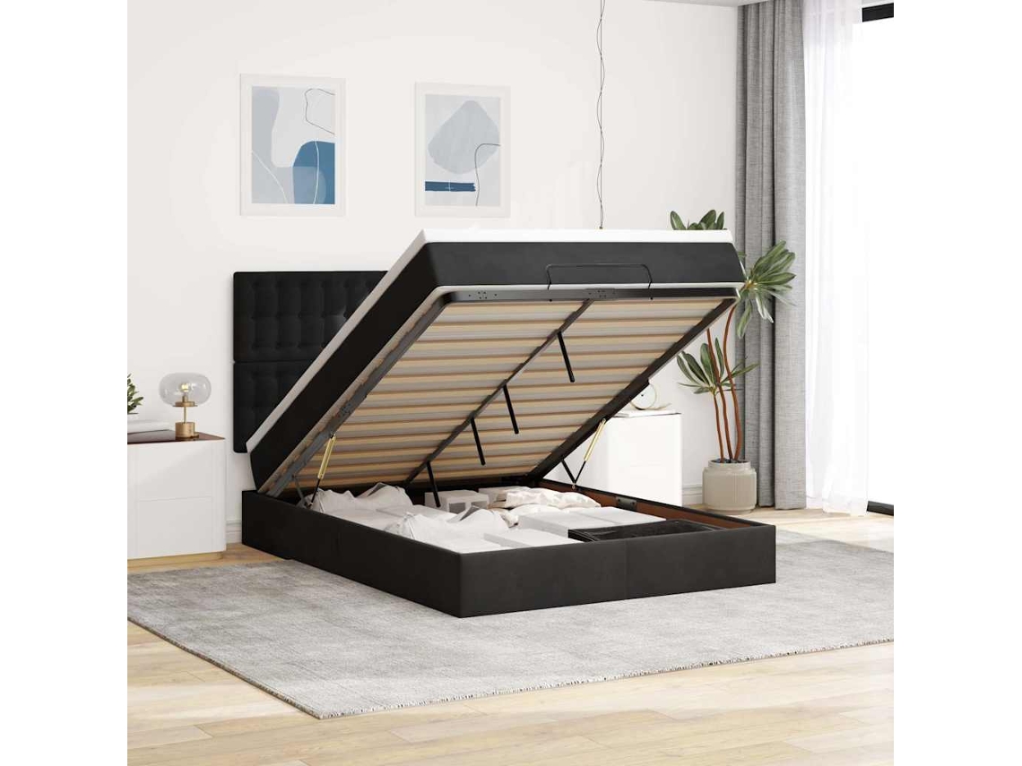 Vidaxl Estrutura de Cama Otomana com Colchões 140x200 Cm Veludo Preto