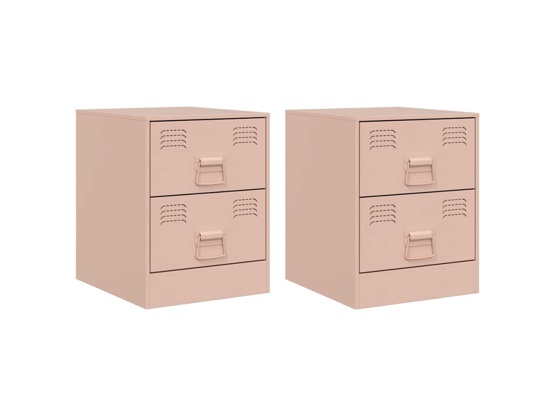Mesas de cabeceira, 2 peças, 34,5 x 39 x 44 cm, aço rosa, MAISON EXCLUSIVE