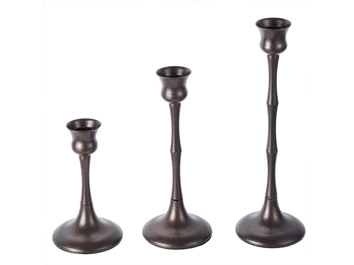 Conjunto de Castiçais Preto Fosco com 3 Castiçais Decorativos para Lareira Mesa de Jantar Decoração de Casa