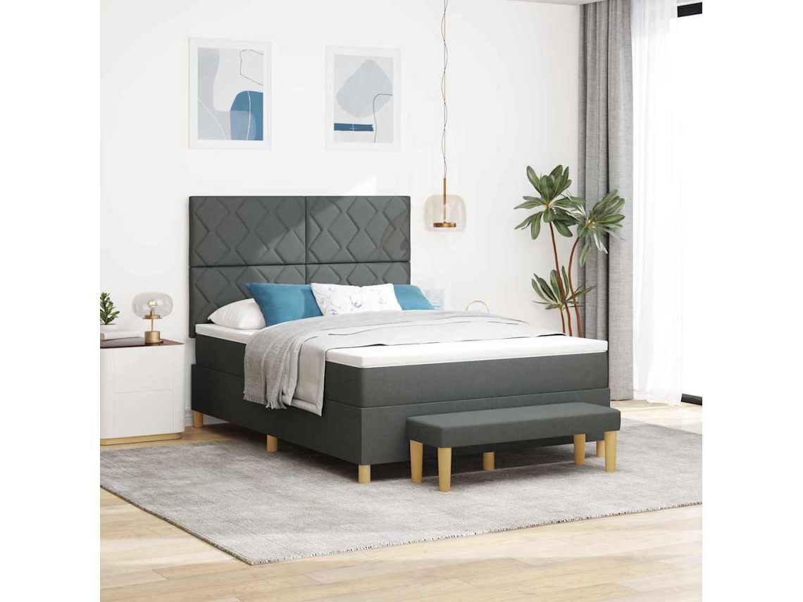 Vidaxl Cama Box Com Almofada Cinzento Escuro 200 X 160 Cm Tecido