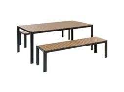 Conjunto De Refeição De Jardim Com Bancos Beliani Nardo De Madeira Plástica Castanho/preto 180x90x75