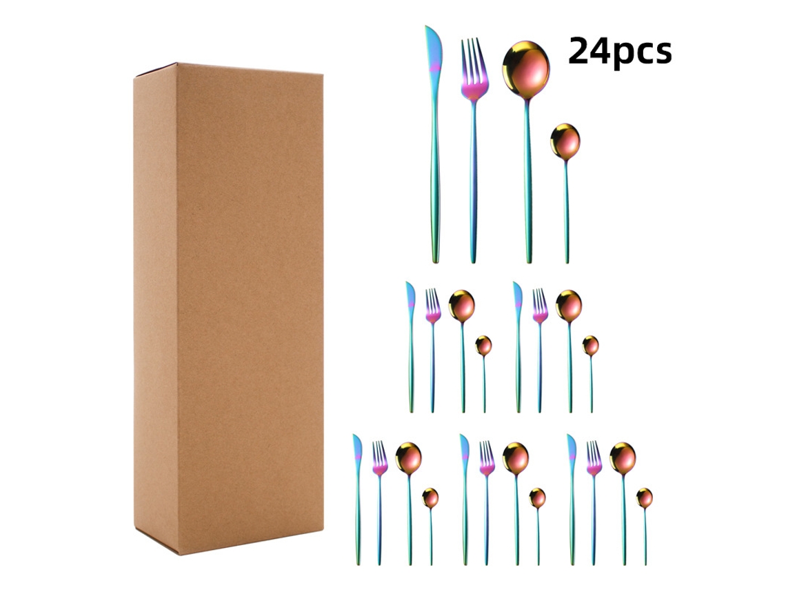 Conjunto De Talheres De Aço Inoxidável (24 Peças - Cores Do Arco-íris) (facas, Garfos, Colheres)