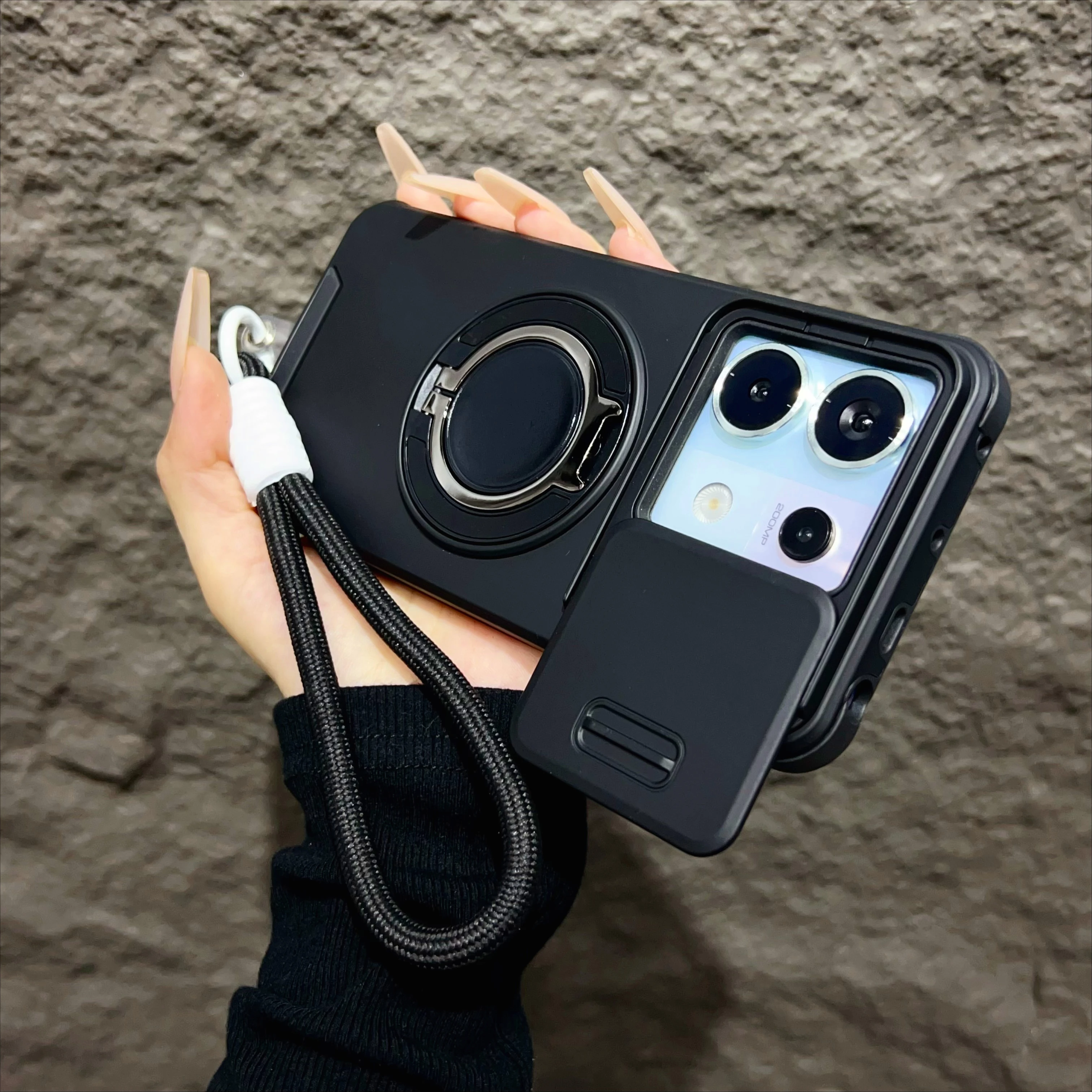 (preto, Redmi Note 13 4g) Capa Protetora Com Suporte Giratório De 360° E Anel Metálico Magnético Para Proteção Contra Impactos.