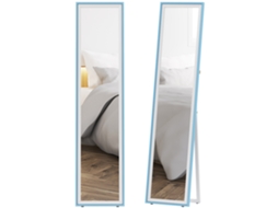 Espelho de Pé com Moldura em Mdf Espelho de Parede Retangular com 2 Formas de Utilização e 157x37 Cm Branco Azul