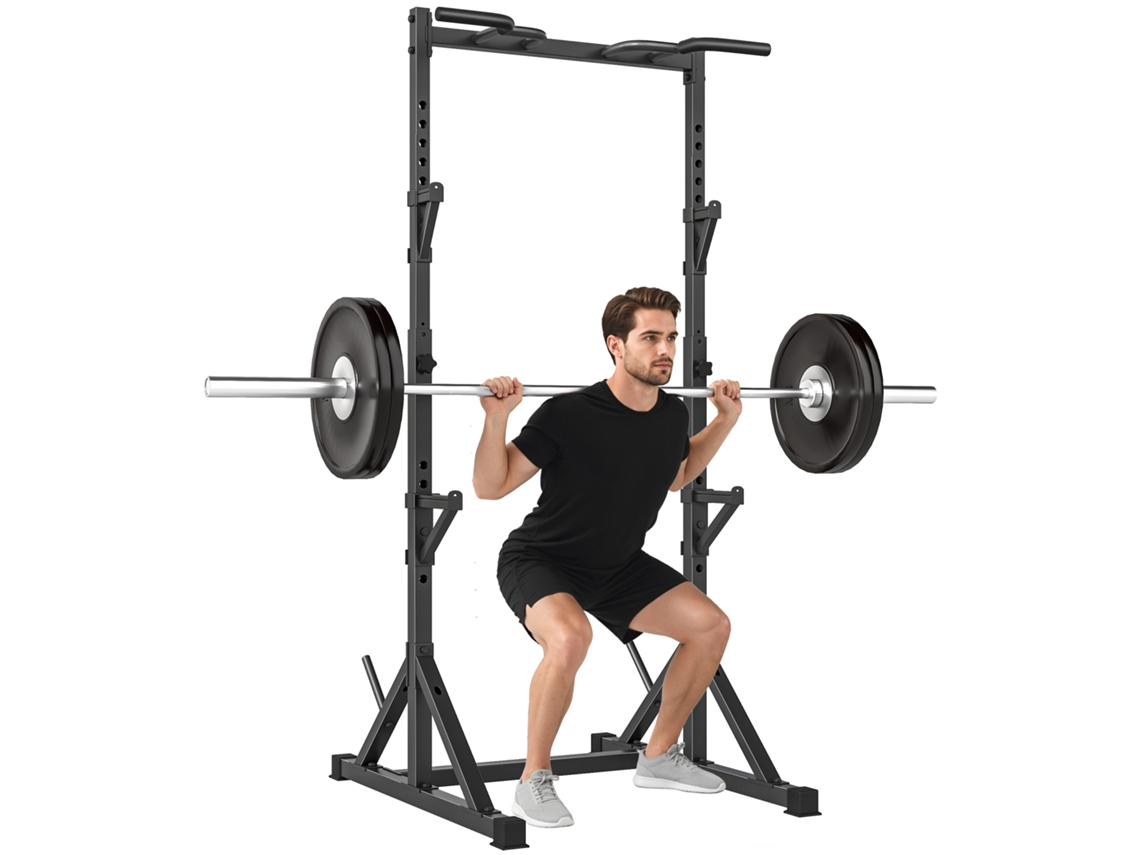Rack de Agachamento Ajustável com Duplo Suporte em Aço 112x217 Cm Preto S/MARCA