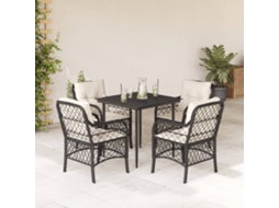 Vidaxl 5 Pcs Conjunto De Jantar P/ Jardim C/ Almofadões Vime Pe Preto