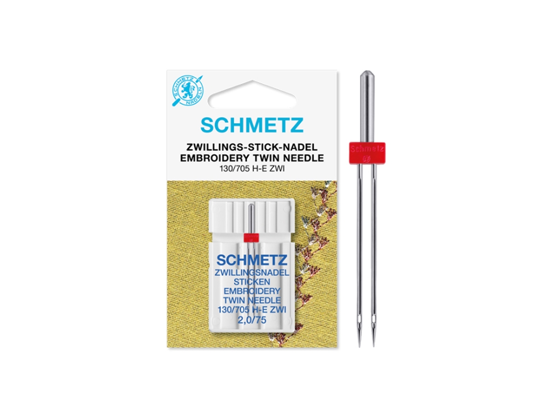 Agulha de bordar dupla SCHMETZ 130/705 H e Zwi 2.0/75. Pacote com 1 agulha.
