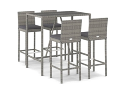 Conjunto 5 de bar p/ jardim c/ almofadões VIDAXL vime PE cinzento