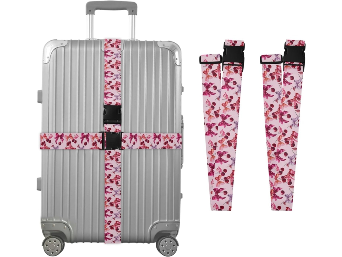Conjunto De 2 Alças Para Bagagem Com Estampa Aquarela, Laço Rosa E Cerejas Ideais Para Viagens, Acessórios De Viagem