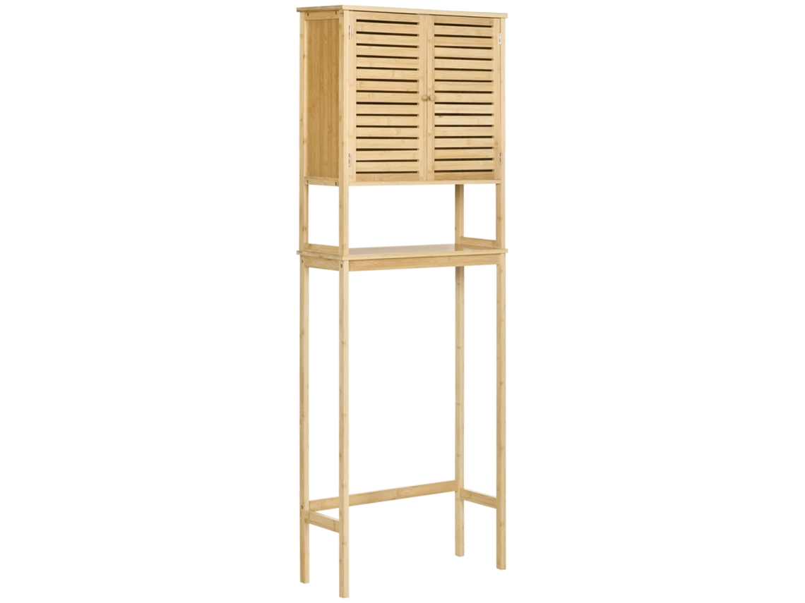 Armário Casa de Banho Mdf, Bambu Cor Cor de Madeira Natural 60x23x173 cm Kleankin