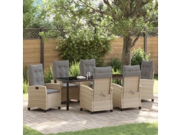 Vidaxl Conjunto De Jantar Para Jardim 7 Unid. Bege Vime Pe