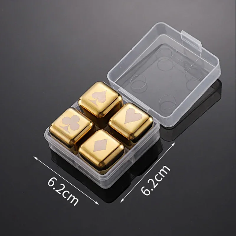 Cubos de Gelo Reutilizáveis em Aço Inoxidável, Congelamento Rápido, Feitos com Metal Próprio para Alimentos. MDUG (dourado, Pacote com 4)