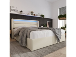 Cama Estofada 140x200 - Cama Funcional Com Iluminação Led E Base Hidráulica - Branco