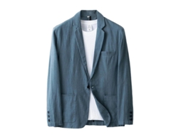 Blazer De Lino Com Manga Longa E Bolso, Ideal Para Ocasiões Formais E Casuais, Lavagem À Mão Recomendada Azul