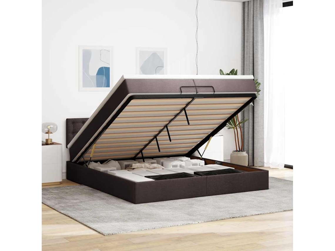 Estrutura De Cama Otomana Com Colchão 200x200cm Castanho-escuro
