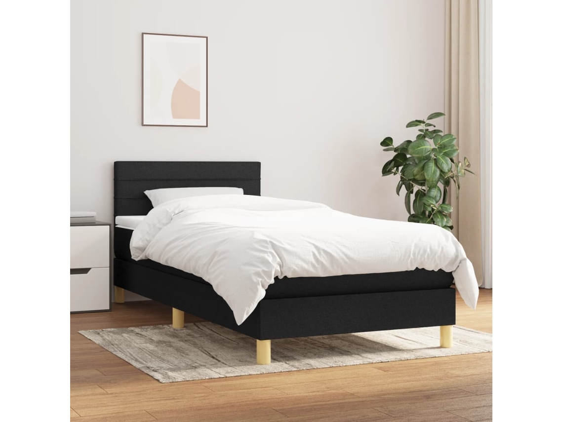 Cama Com Molas/colchão 80x200 Cm Tecido Preto