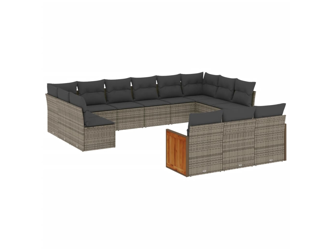 Conjunto de 13 Sofás para Jardim com Almofadões Vime Pe Cinzento MAISON EXCLUSIVE (90x200 cm)