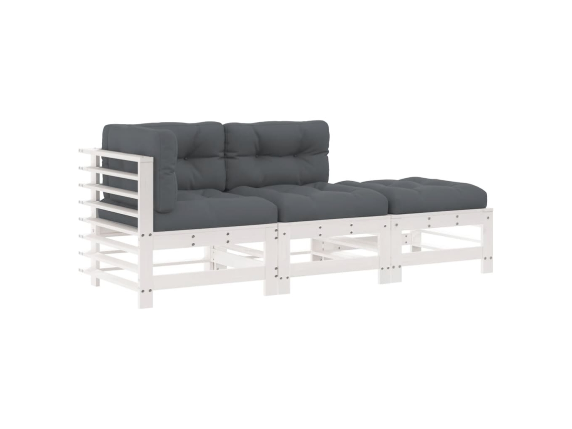 Conjunto de 3 Lounge Jardim com Almofadões Madeira Maciça Branco MAISON EXCLUSIVE (3pcs)