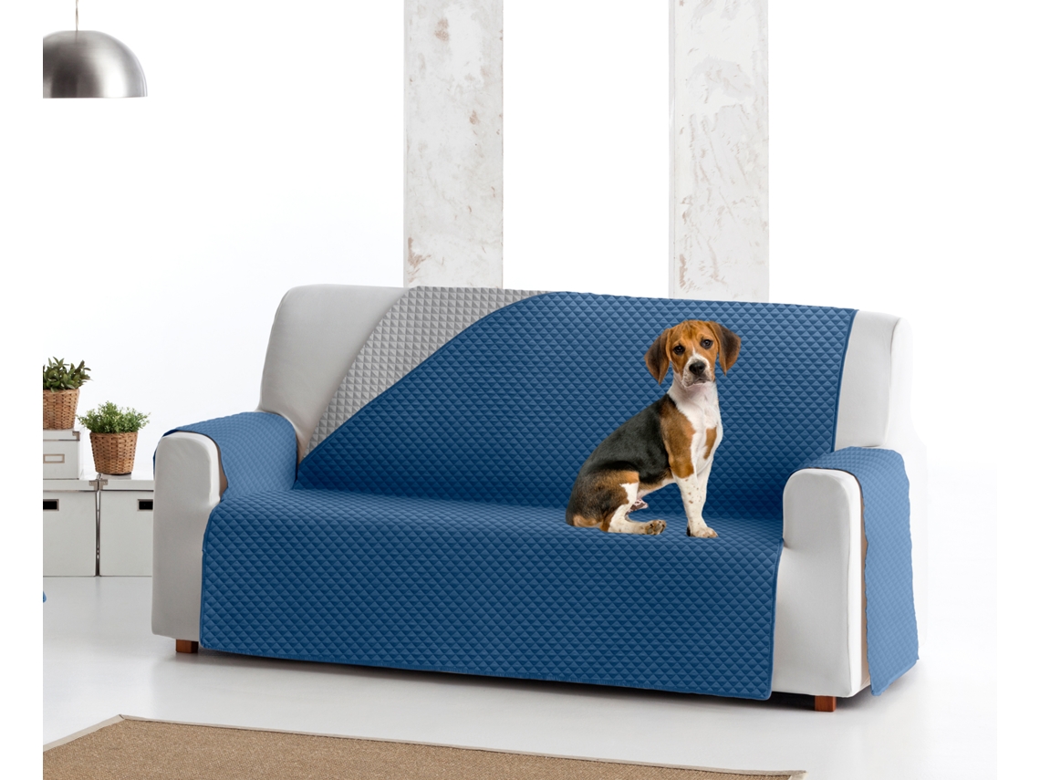 Capa tecido Acolchoado Reversível para Sofá Elena (115 cm 2 lugares - Cor Azul / Cinzento)