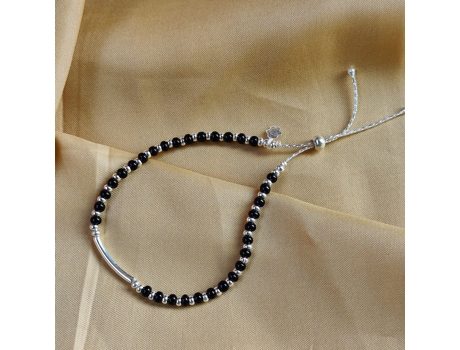 Pulseira de Tornozelo THE COLOURFUL AURA Pure Silver Black Bead Slim Daily Sliding Adjustable Nazaria