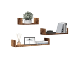 Vidaxl Prateleiras De Parede 3 Pcs Derivados De Madeira Madeira Velha