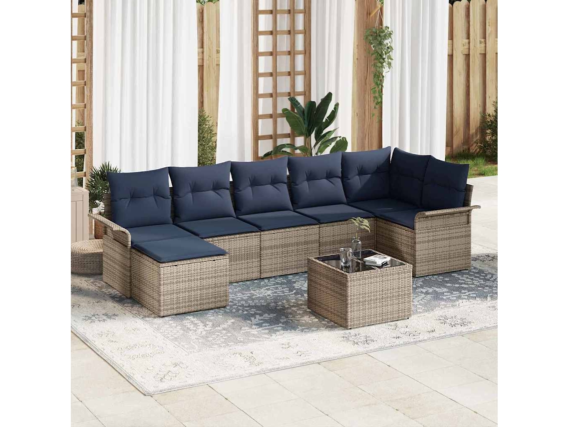 Vidaxl Conjunto De Sofá De Jardim 8 Pcs Cinzeto Rattan Sintético