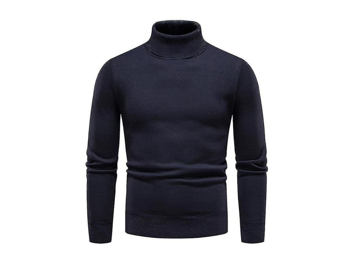 2026 jersey Básico de Cuello Alto Liso para Hombre, Slim Fit, Grueso, Tejido Caliente, Invierno, Pull over Qoo L Azul Marino