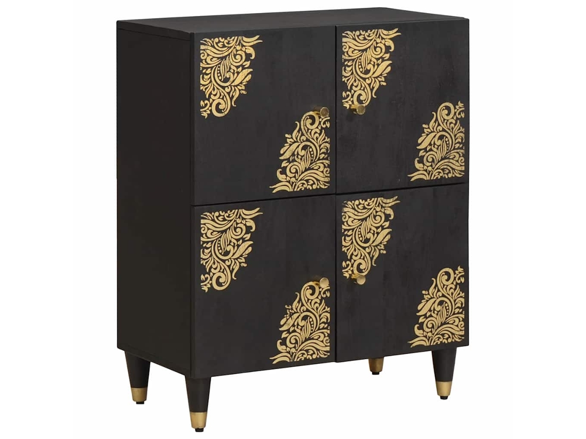 Vidaxl Buffet Com Porta Preto 60 X 33 X 75 Cm Madeira De Manga Maciça
