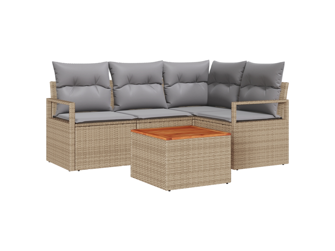 Conjunto 5 Conjunto De Sofá De Jardim Vidaxl Bege Vime Pe (55 X 55 X 37 Cm)