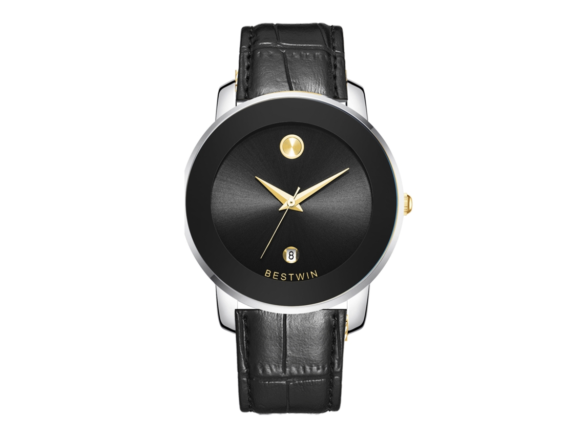 Relógio de Quartzo Masculino MDUG (pulseira de Couro Preta e Branca)